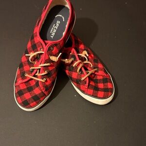 Sperry Red and Black Checkered Sneakers